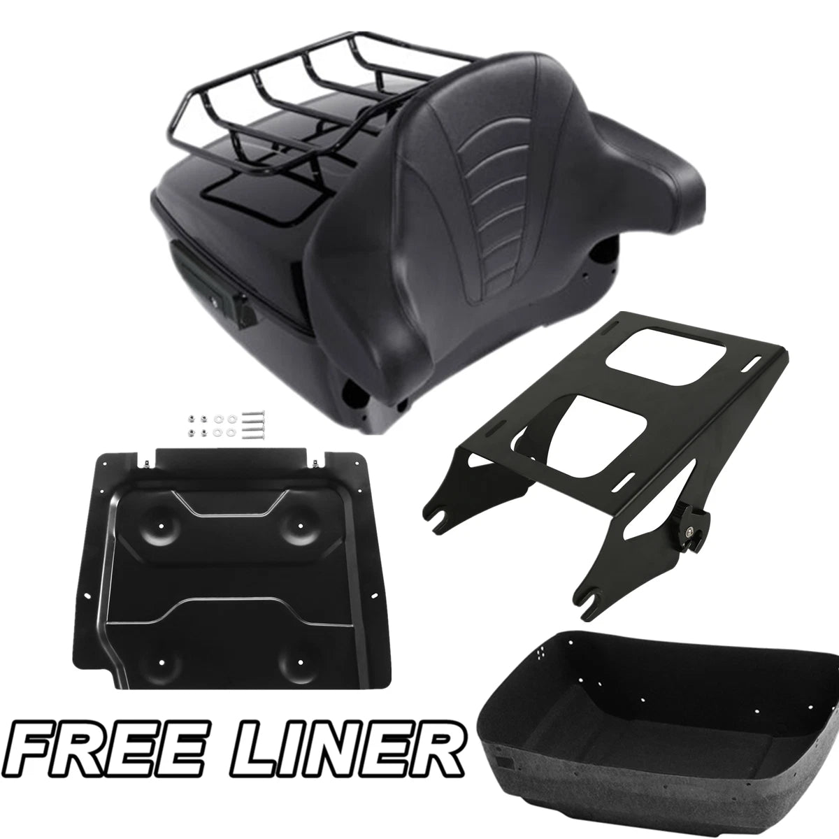 Black King Trunk Backrest Pad Mount Rack Plate Fit For Harley Road Glide 2014-25