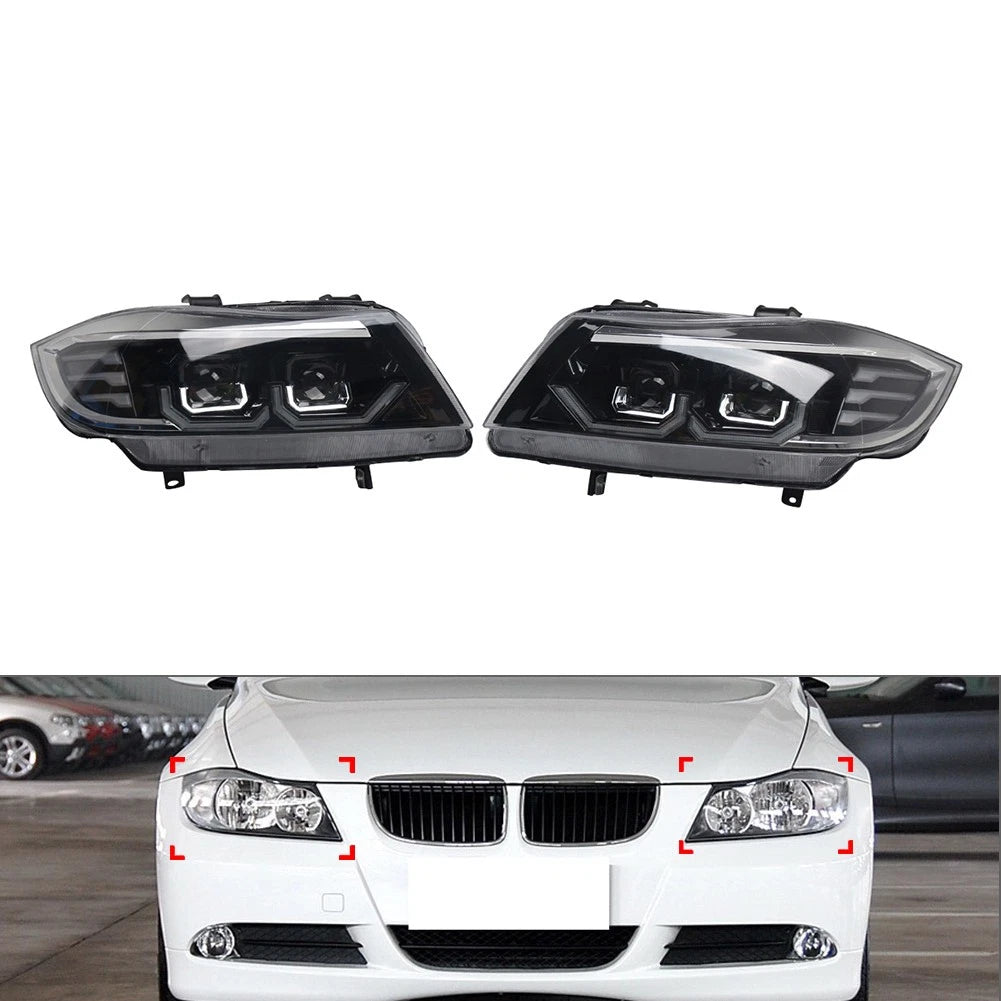 Pair Headlight Headlamp Assembly For BMW 3 Series E90 E91 Pre-LCI 2004-2007