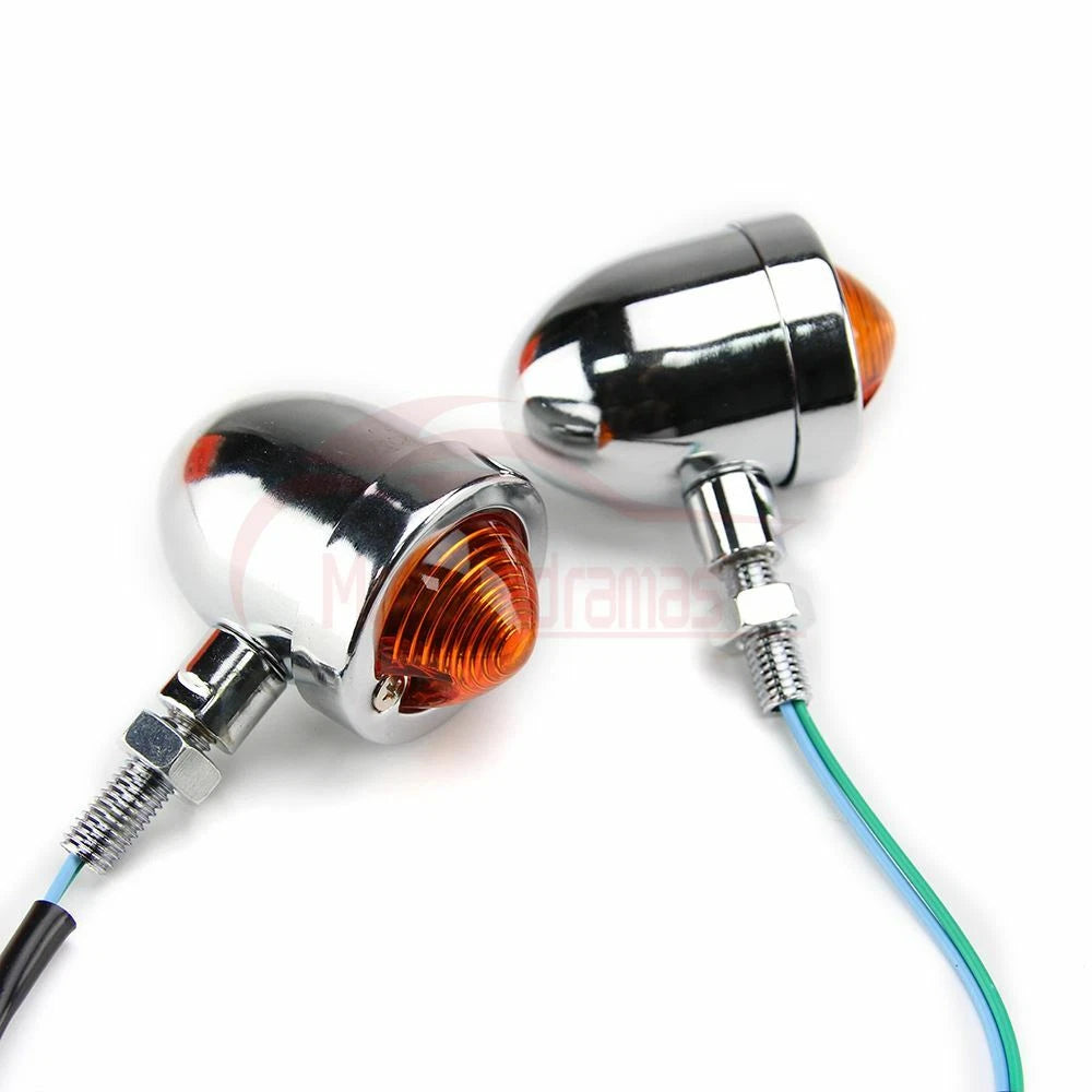 2x Chrome Motorcycle Bullet Turn Signal Amber Light Indicators Blinker Universal