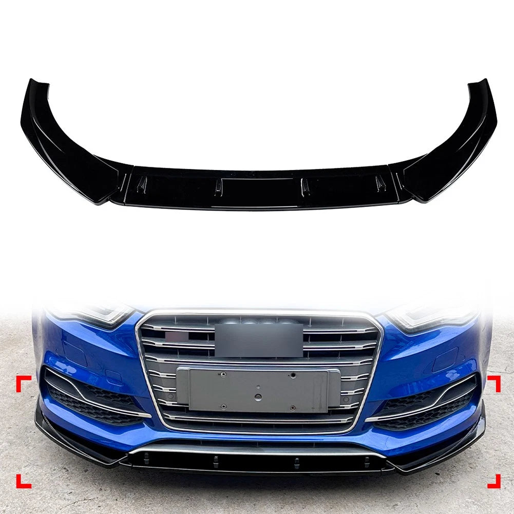 Glossy Black Front Bumper Spoiler Lip For Audi A3 S3 8V Pre-Facelift 2013-2016