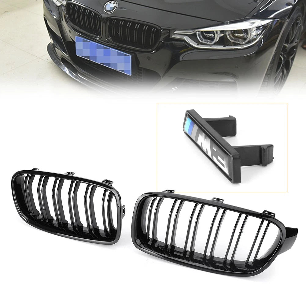 Double Line Front Hood Bumper Kidney Grille Grill For BMW 3 Series F30 F31 13-19