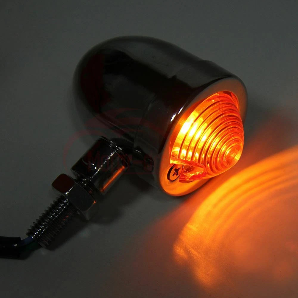 2x Chrome Motorcycle Bullet Turn Signal Amber Light Indicators Blinker Universal