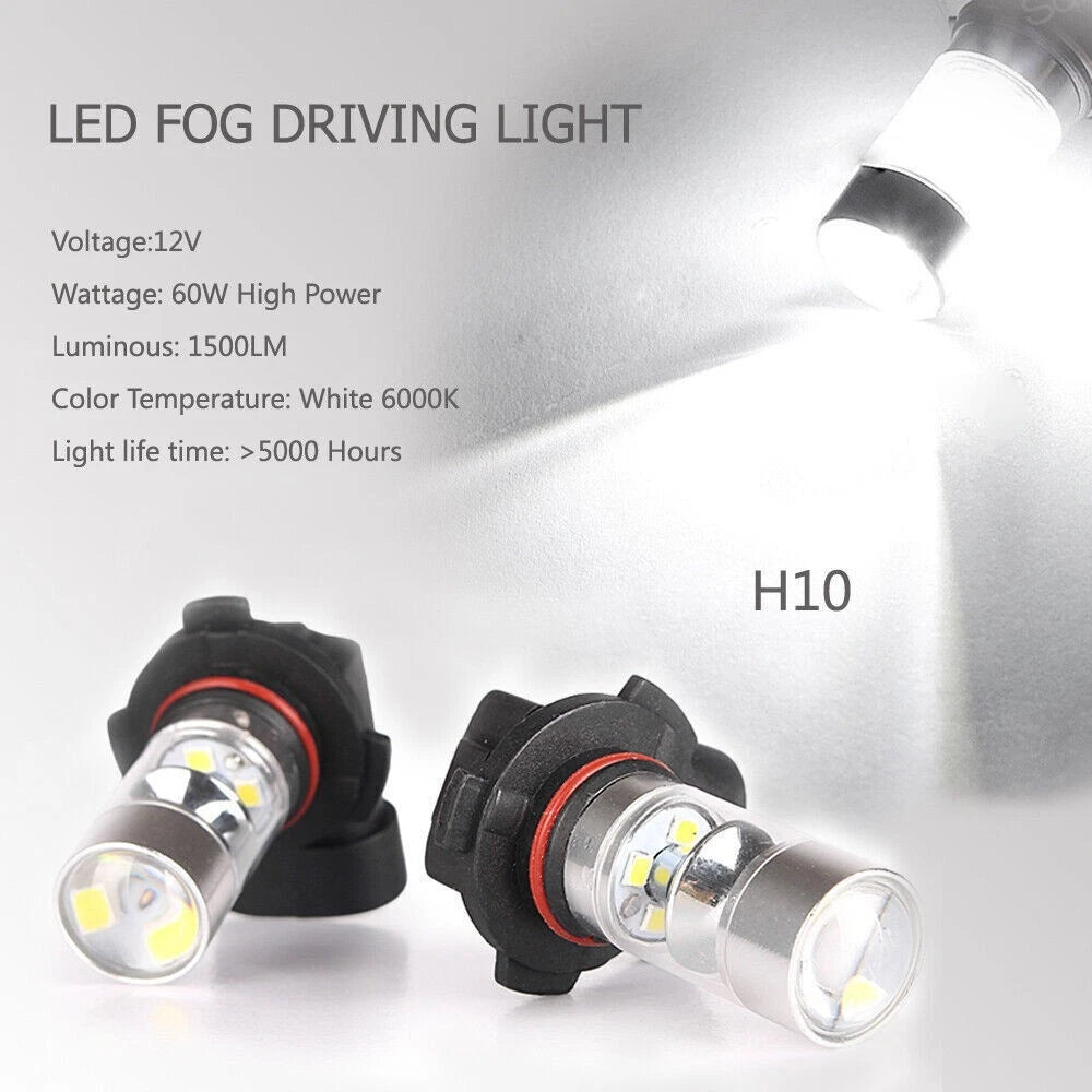 Pair H10 60W 6000K LED Headlight Bulb Kit 60W High Beam Light Lamp White USA
