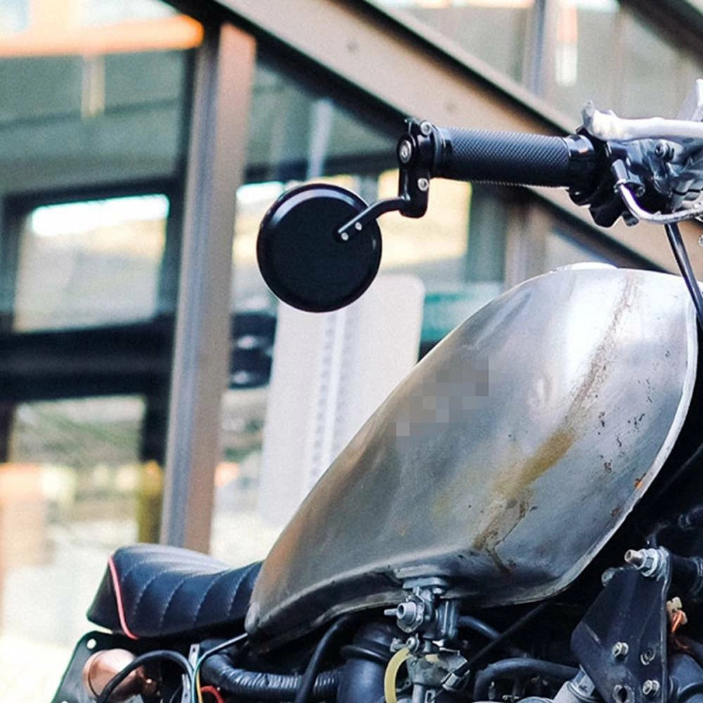 Folding Bar End Motorcycle Mirrors - Aluminum Black - Right and Left Cafe Racer
