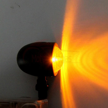 2pcs Black Motorcycle Metal Bullet Turn Signal Blinker Indicator Amber Light 12V