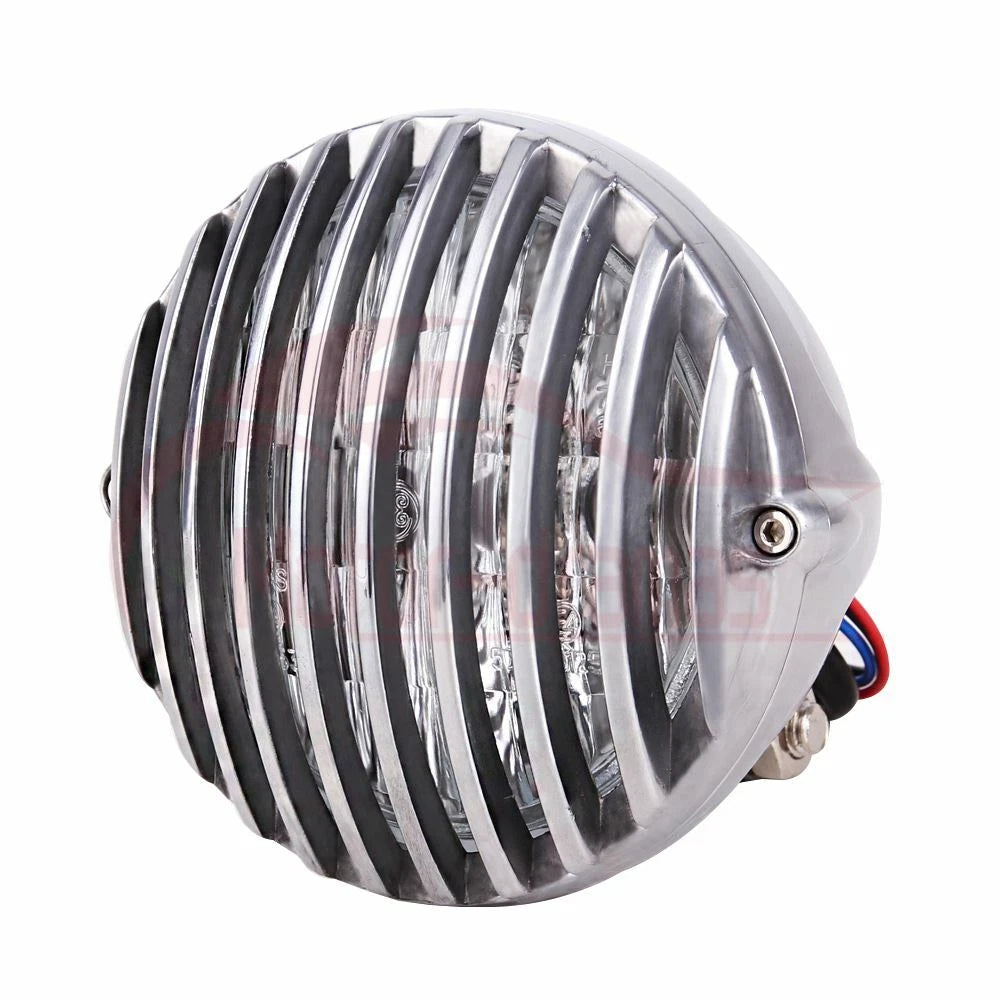 Chrome Headlight Finned Grill For Harley Motorcycle Bobber Cafe Racer Cruiser US