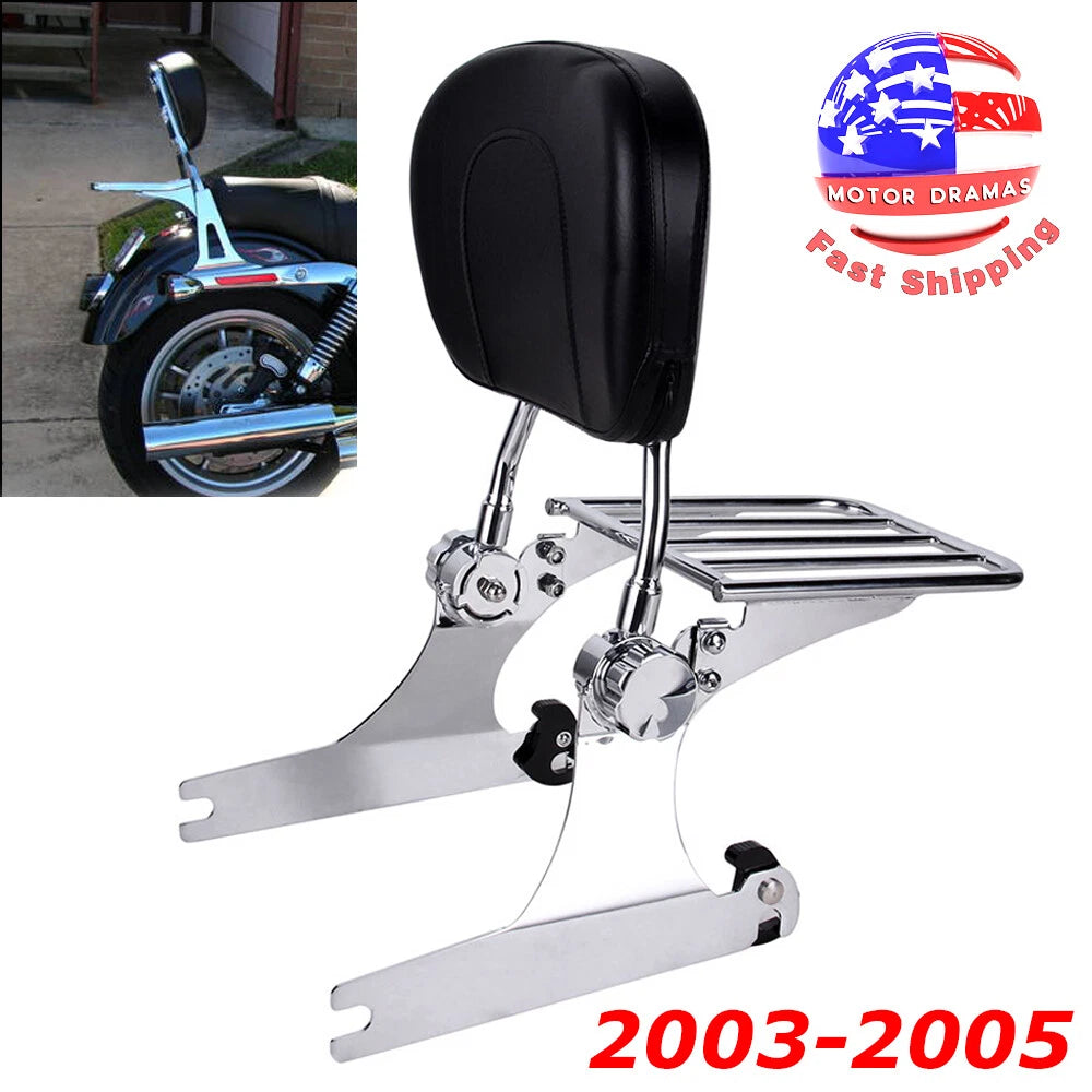 Passenger Adjustable Backrest Sissy Bar Luggage Rack For Harley Dyna FXD 2002-05