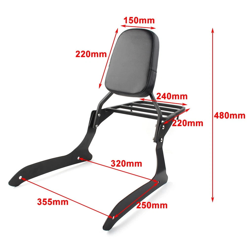 Black Backrest Sissy Pad & Luggage Rack For Yamaha XVS1300A V Star 1300 2007-15
