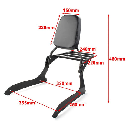 Black Backrest Sissy Pad & Luggage Rack For Yamaha XVS1300A V Star 1300 2007-15