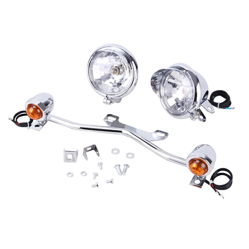 Chrome Driving Passing Turn Signals Spot Light Bar Fit For Harley Honda Chopper