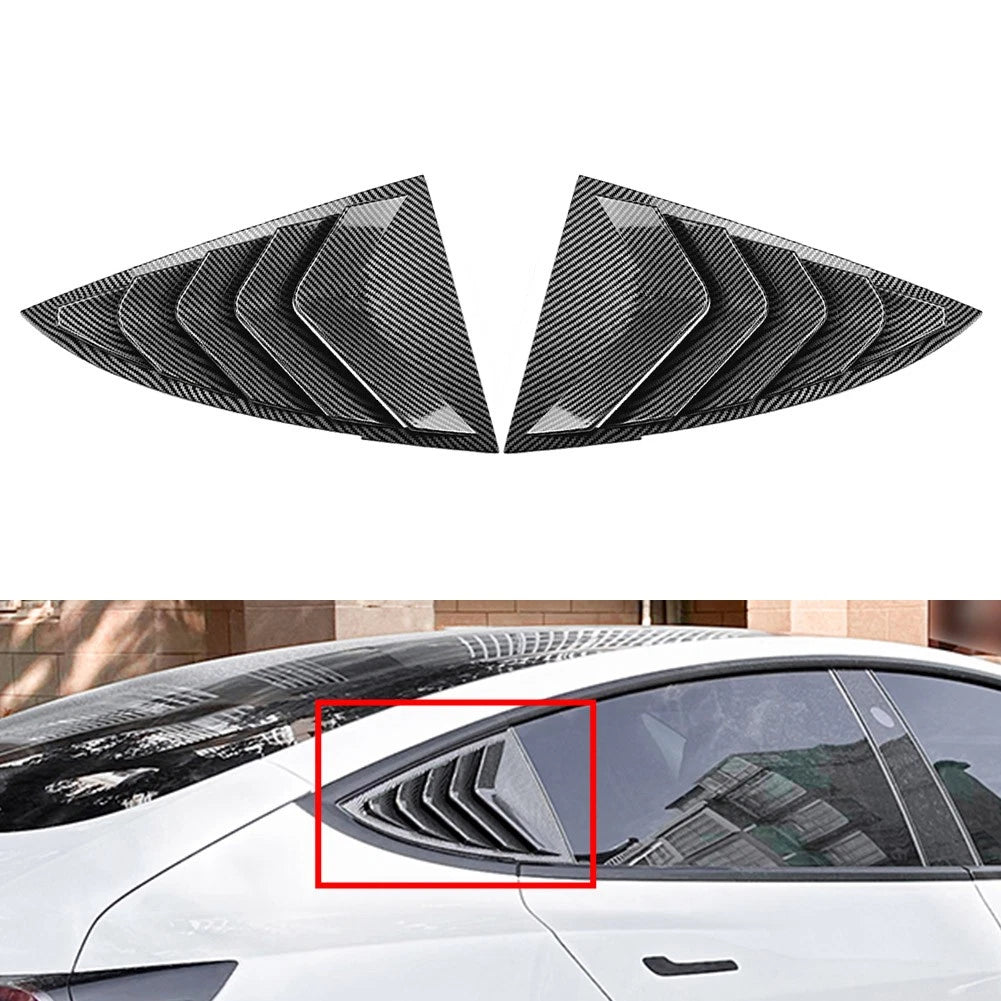 2pcs ABS Rear Window Side Vent Shutter Louver Cover Trim For Tesla Model 3