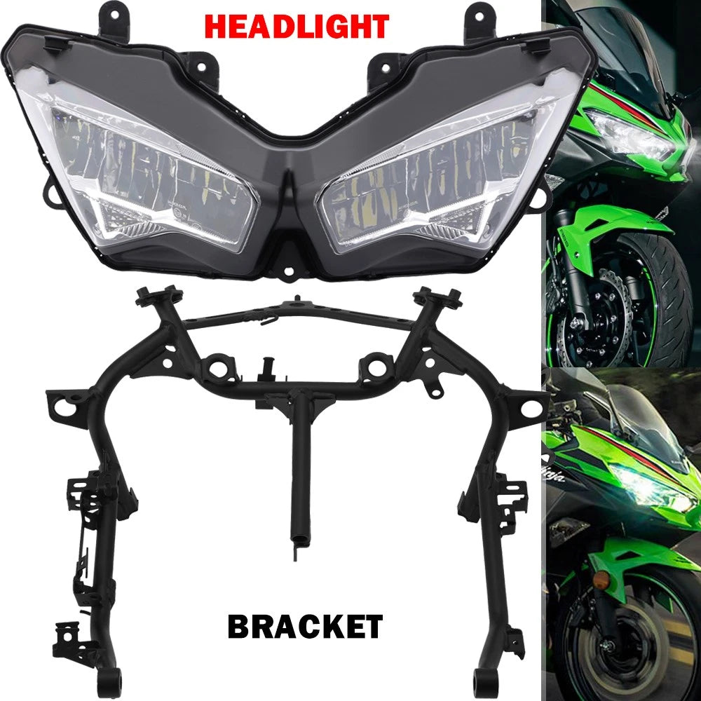 Front Headlight Lamp + Upper Stay Fairing Bracket For Kawasaki Ninja 400 2018-25