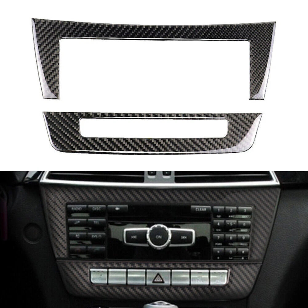2pcs Console CD Panel Trim For Mercedes-Benz C Class W204 2010-2013 Carbon Fiber
