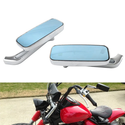 2x Chrome Blue Rearview Side Mirror For Harley For Honda For Kawasaki For Suzuki