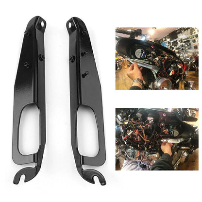 2pcs Heavy Duty Inner Fairing Support Bracket Plated For Harley FLHX 96-13 Black