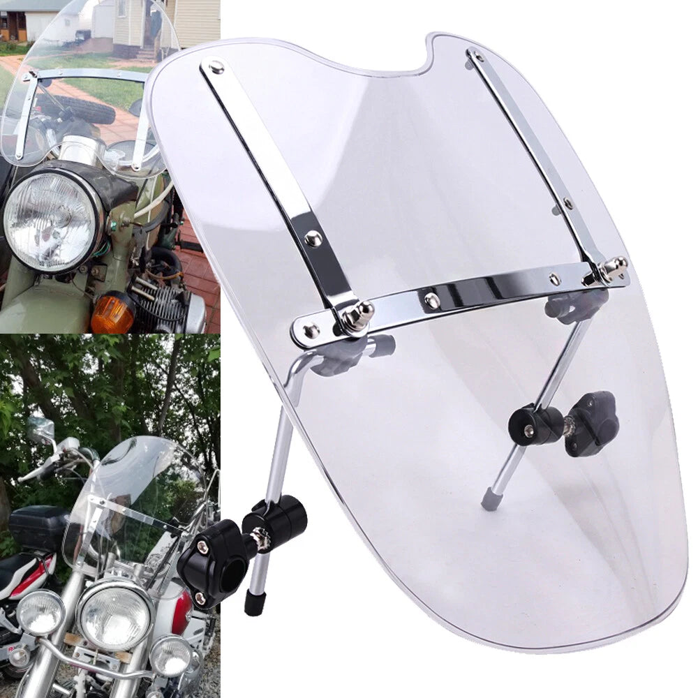 Large 19"x17" Clear Motorcycle Windshield for Harley Honda Suzuki Yamaha Cruiser