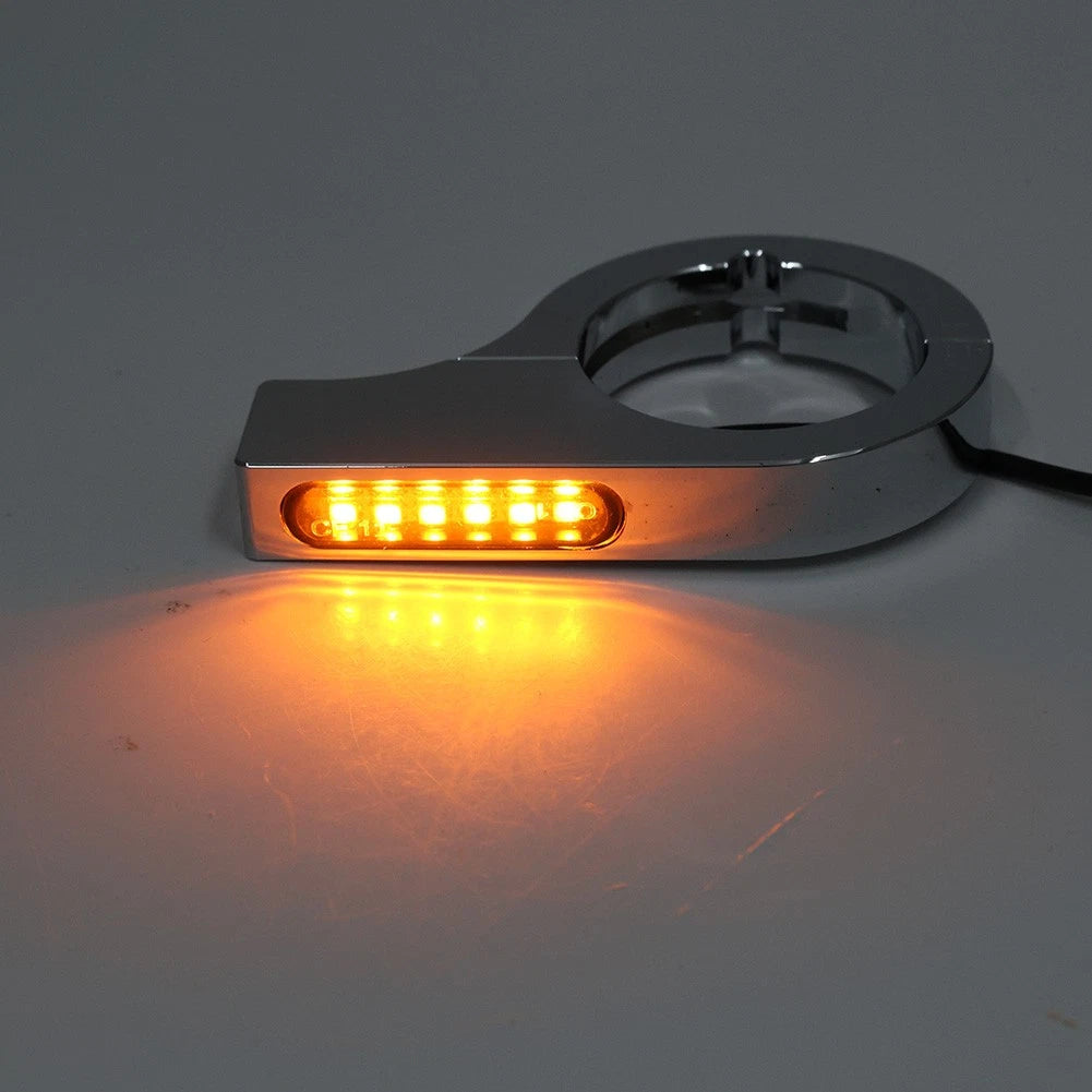 Motorcycle LED Fork Turn Signal Indicator Amber For Harley touring Dyna Chrome