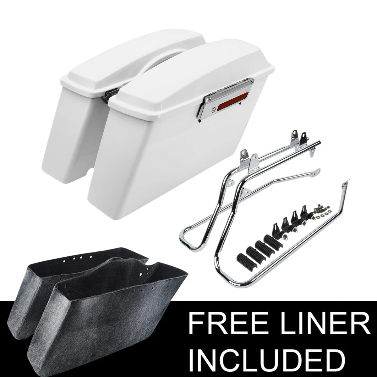 White Hard Saddlebags & Conversion Bracket Fit For Harley Softail Springer 84-17