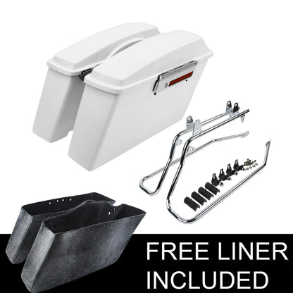 White Hard Saddlebags & Conversion Bracket Fit For Harley Softail Springer 84-17
