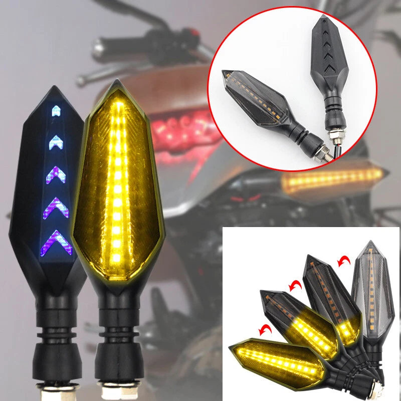 Universal Motorcycle Turn Signals Blinker Lights Amber Flowing For Honda Suzuki