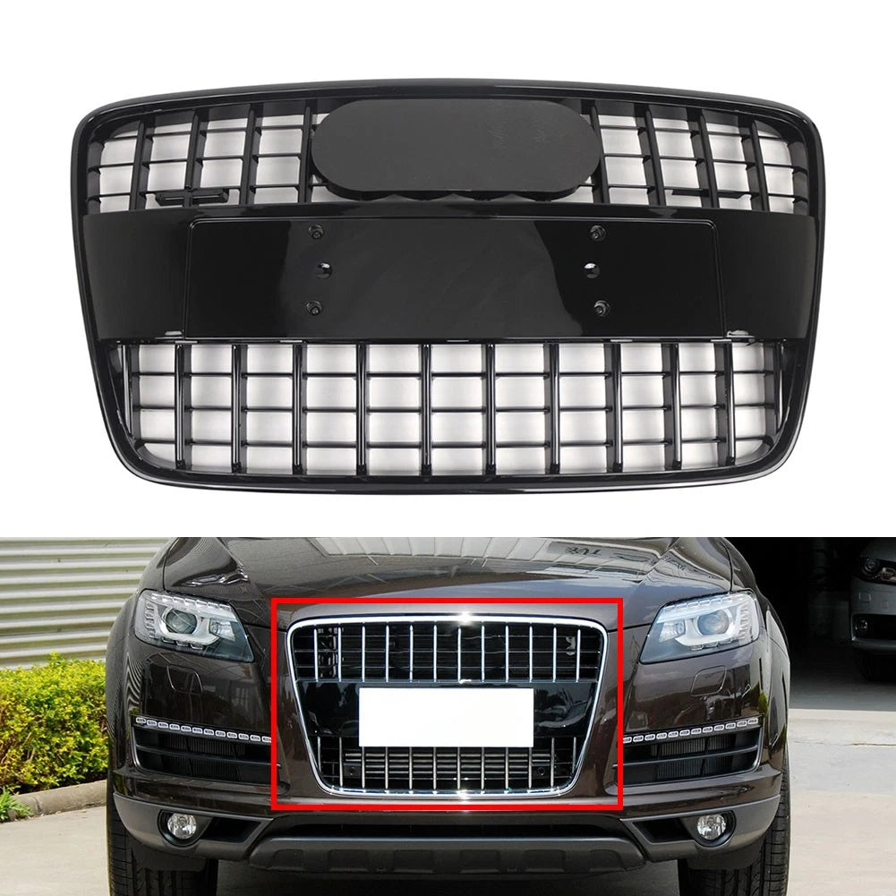 1 Piece Front Bumper Radiator Vent Grille For Audi Q7 2005-2015 Glossy Black