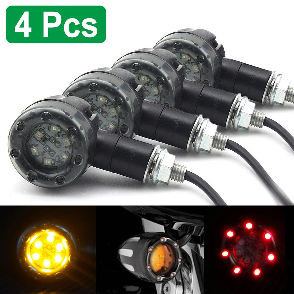 4 Pack Universal Motorcycle Turn Signals Blinker Lights Amber For Suzuki Harley