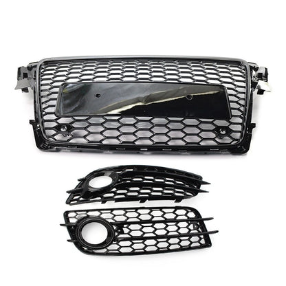 Honeycomb Front Bumper Grille Fog Light Grilles Set For Audi A4 2009-2012 Black