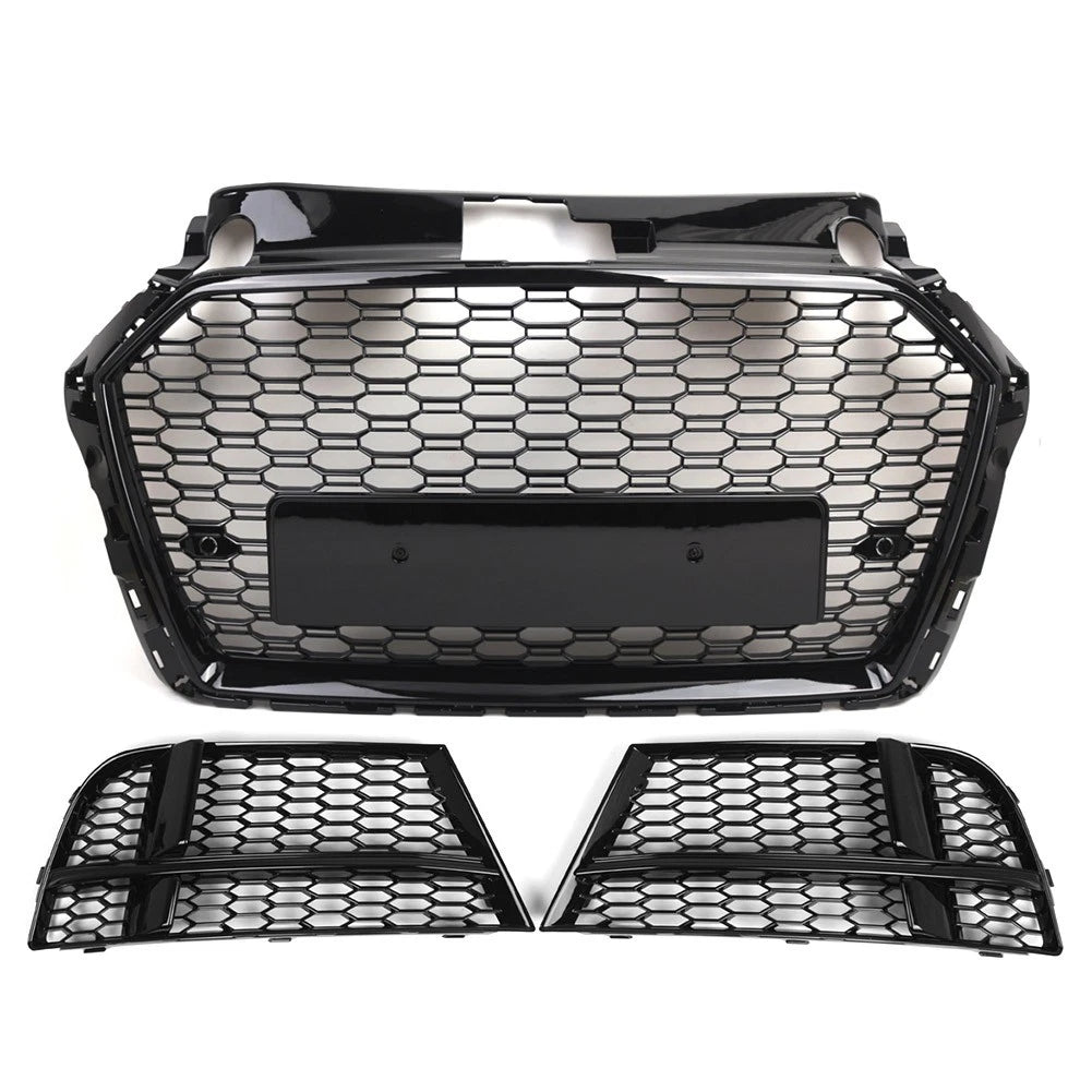 Front Honeycomb Grille With Fog Light Grille Cover Kit For Audi A3 2016-2019 US