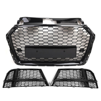 Front Honeycomb Grille With Fog Light Grille Cover Kit For Audi A3 2016-2019 US