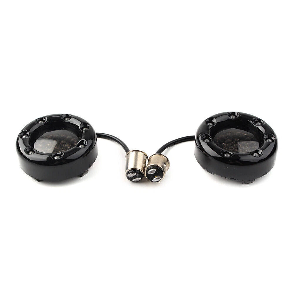 Fit Harley Softail Dyna LED Black Fire Ring Turn Signals Lights Bulbs Lamps
