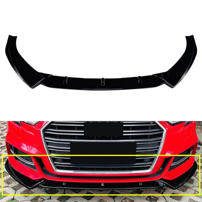 Glossy BLK Front Bumper Lower Lip Spoiler Body Kit For Audi A3 S3 8V Sedan 17-20