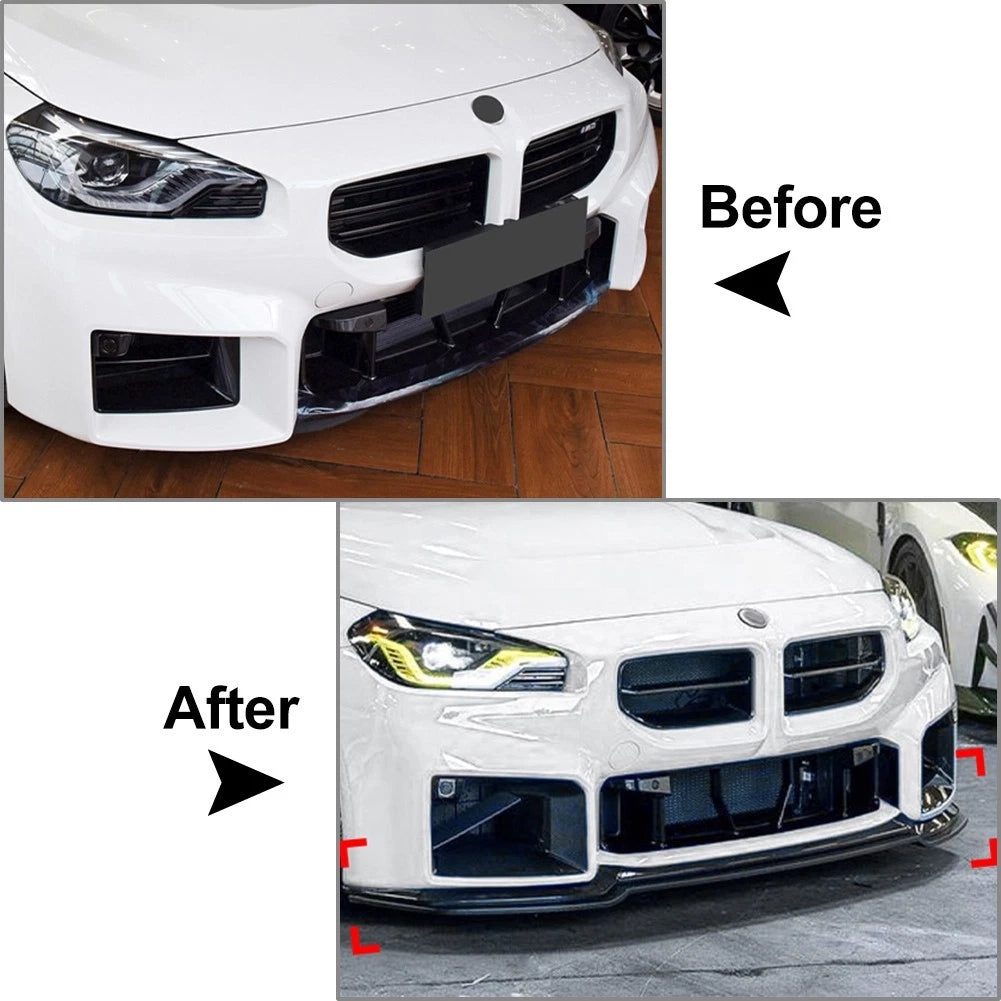 Carbon Fiber Look Front Bumper Spoiler Lip Body Kit For BMW M2 G87 2023-2024