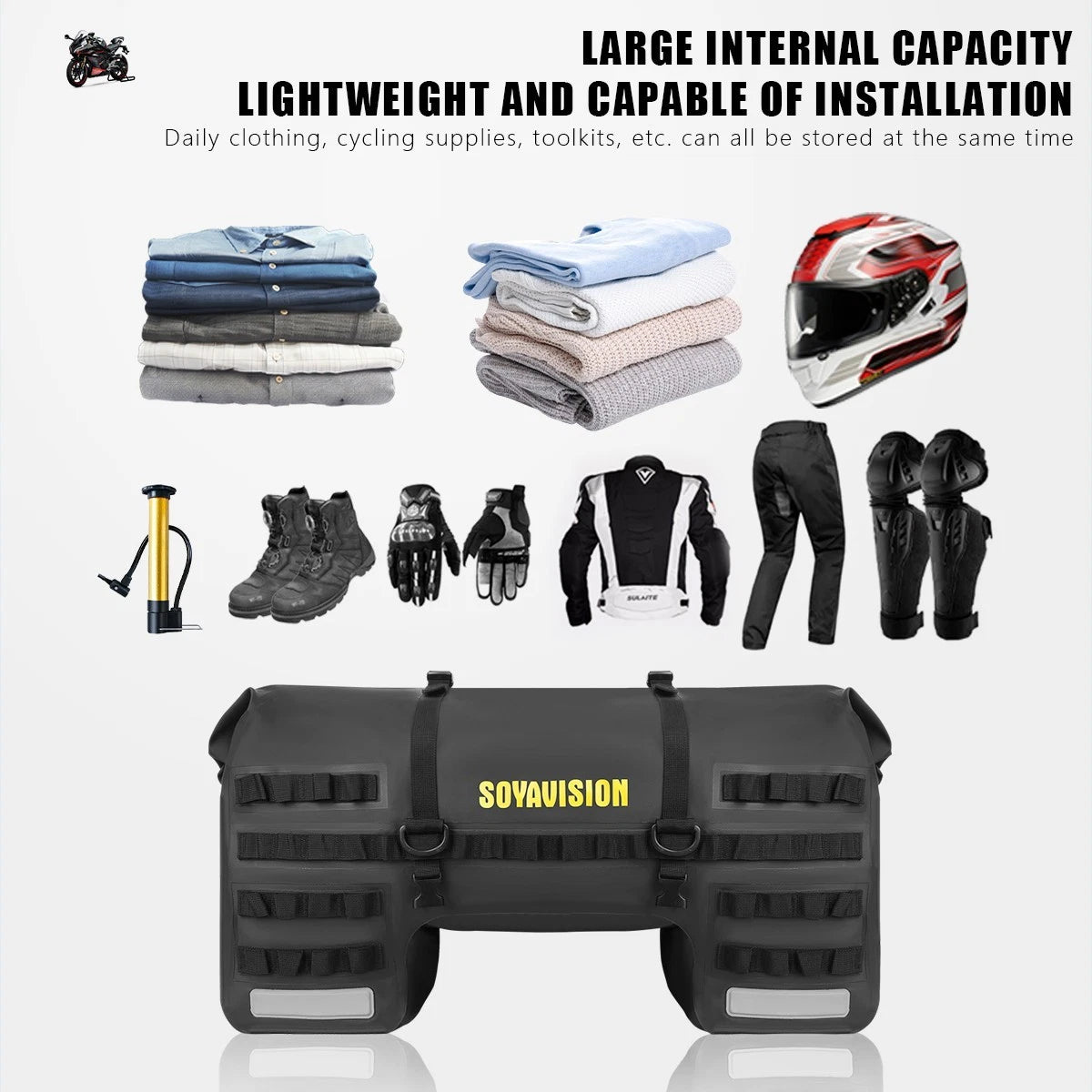 Duffel Bag 50 Litre Waterproof Motorbike Motorcycle Tail Bags Travel Luggage