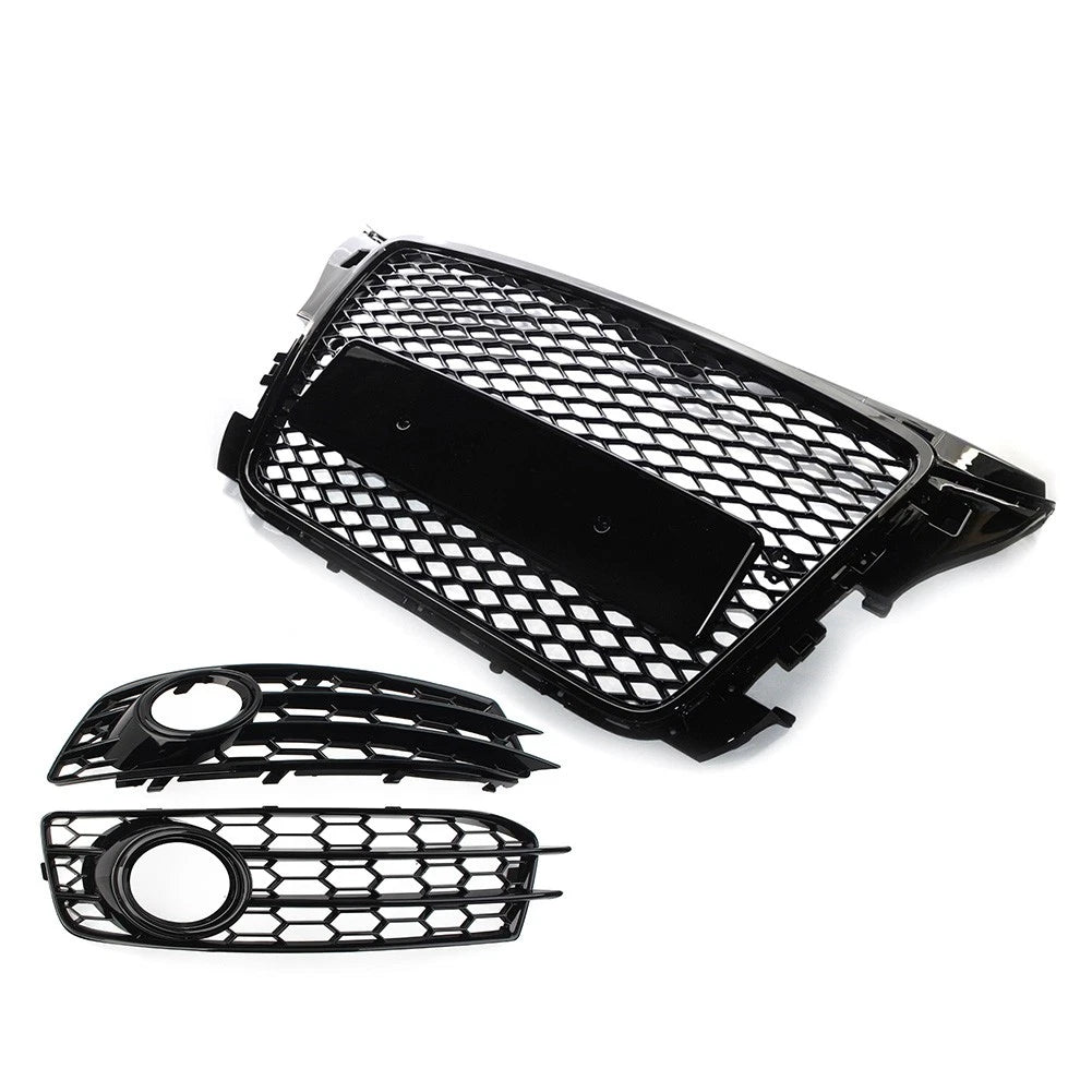 Black Front Honeycomb Grill Fog Light Cover Set For Audi A3 8P 2009-2012 2010