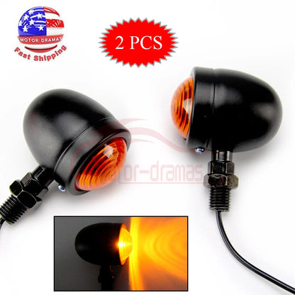 2pcs Black Motorcycle Metal Bullet Turn Signal Blinker Indicator Amber Light 12V