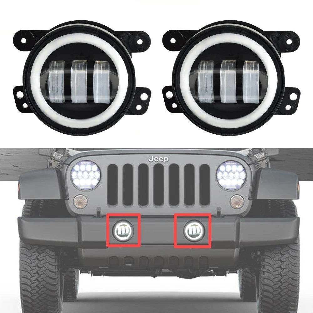2X Halo Amber Angel Eyes LED 4" Inch Fog Light Lamp For Dodge Jeep Wrangler JK