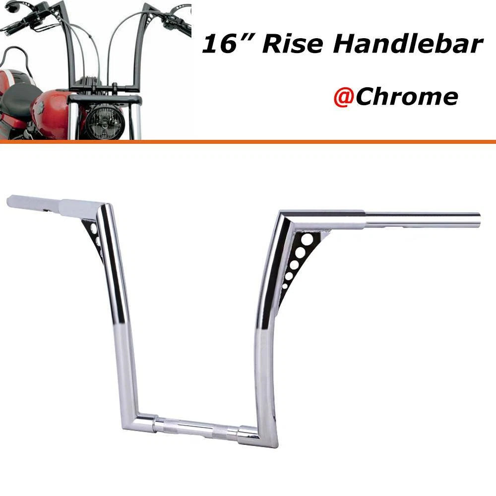 Chrome 16" Rise 1-1/4" Ape Hangers Handlebar For Harley Softail Sportster Custom