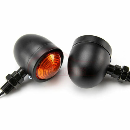 2pcs Black Motorcycle Metal Bullet Turn Signal Blinker Indicator Amber Light 12V