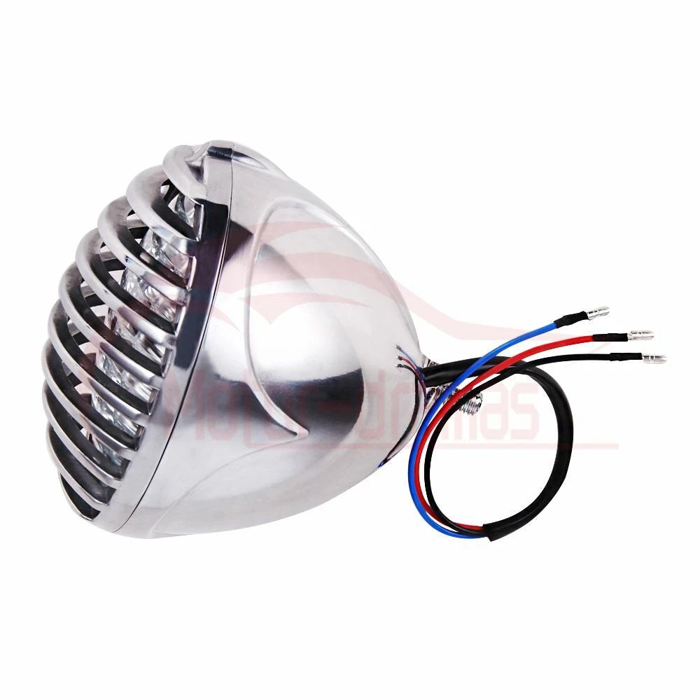 Motorcycle Amber Finned Grilled Headlight Lamp For Harley Bobber Chopper Cafe