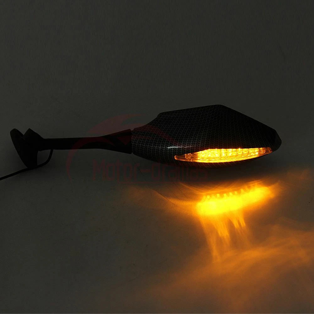 Carbon Fiber Motorcycle LED Blinker Turn Signal Light Rearview Mirrors Universal
