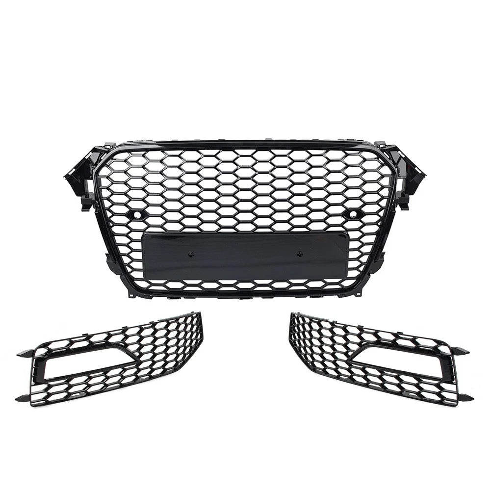 Front Honeycomb Bumper Grille Fog Light Covers Set For Audi A4 S4 2013-2015