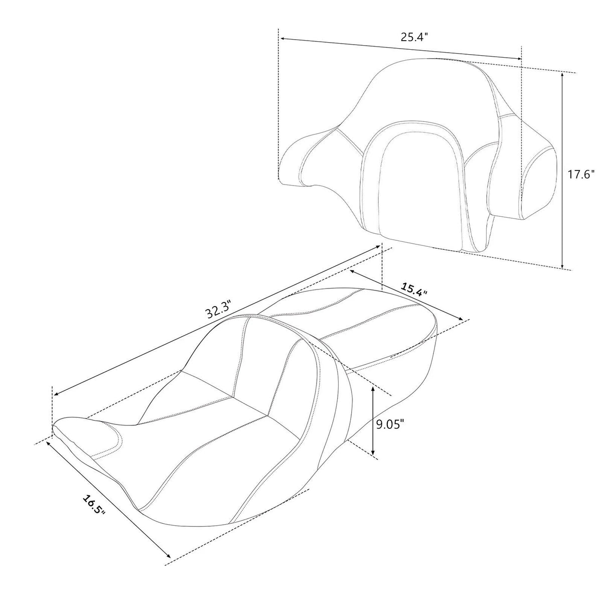 Driver Passenger Seat King Backrest Pad Fit For Harley Touring Glide 2014-2023