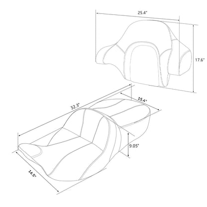 Driver Passenger Seat King Backrest Pad Fit For Harley Touring Glide 2014-2023