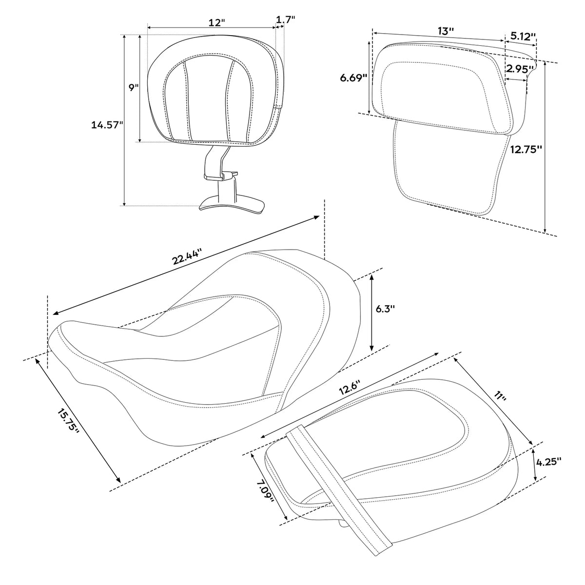 Black Driver Passenger Seats Front Rear Backrest Fit For Harley Road Glide 14-23