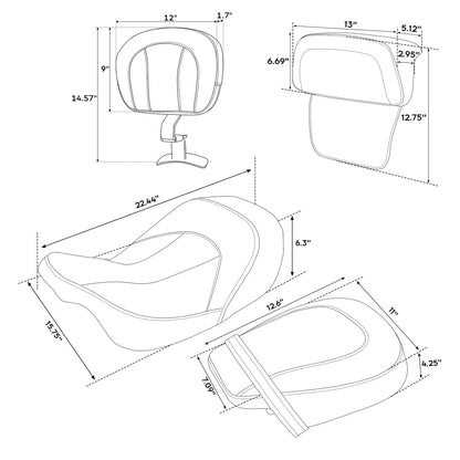 Black Driver Passenger Seats Front Rear Backrest Fit For Harley Road Glide 14-23