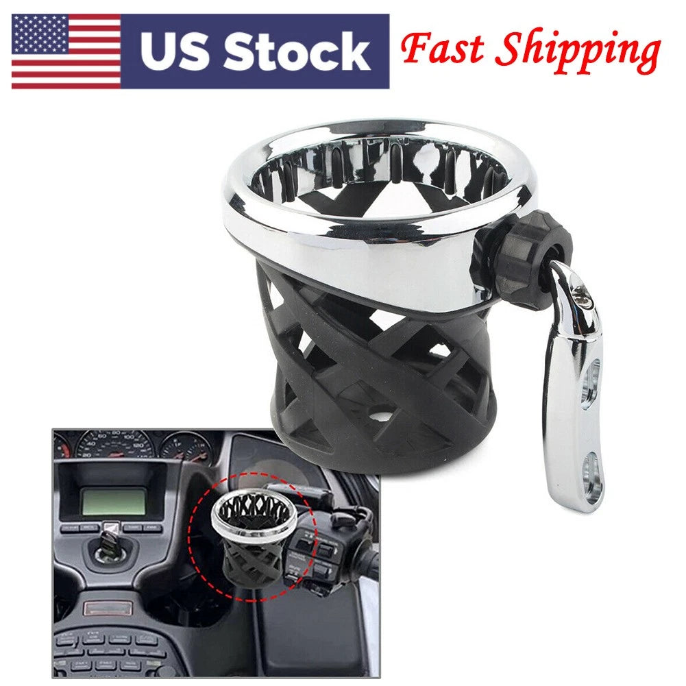 Motorbike Chrome Handlebar Cup Holder Drink W/Mesh Basket Universal For Harley