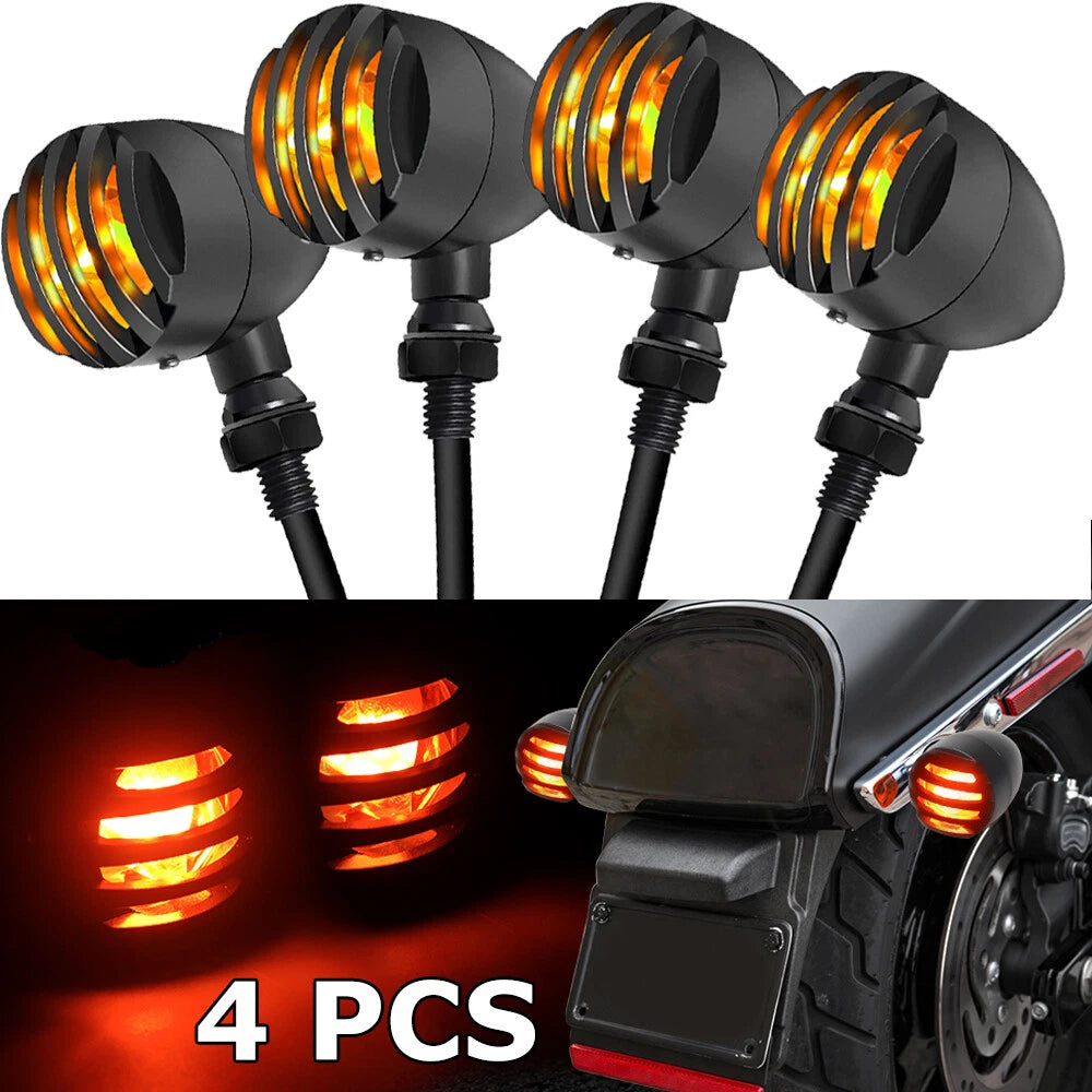 4X Black Motorcycle Turn Signal Lights Bullet Blinker Amber Indicator For Harley