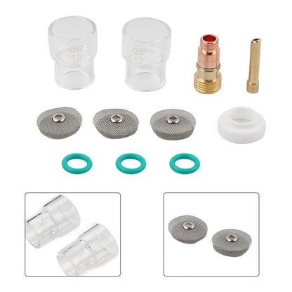 11pcs TIG Welding Torch Stubby Gas Lens #12 Pyrex Glass Cup Kit For WP-17/18/26