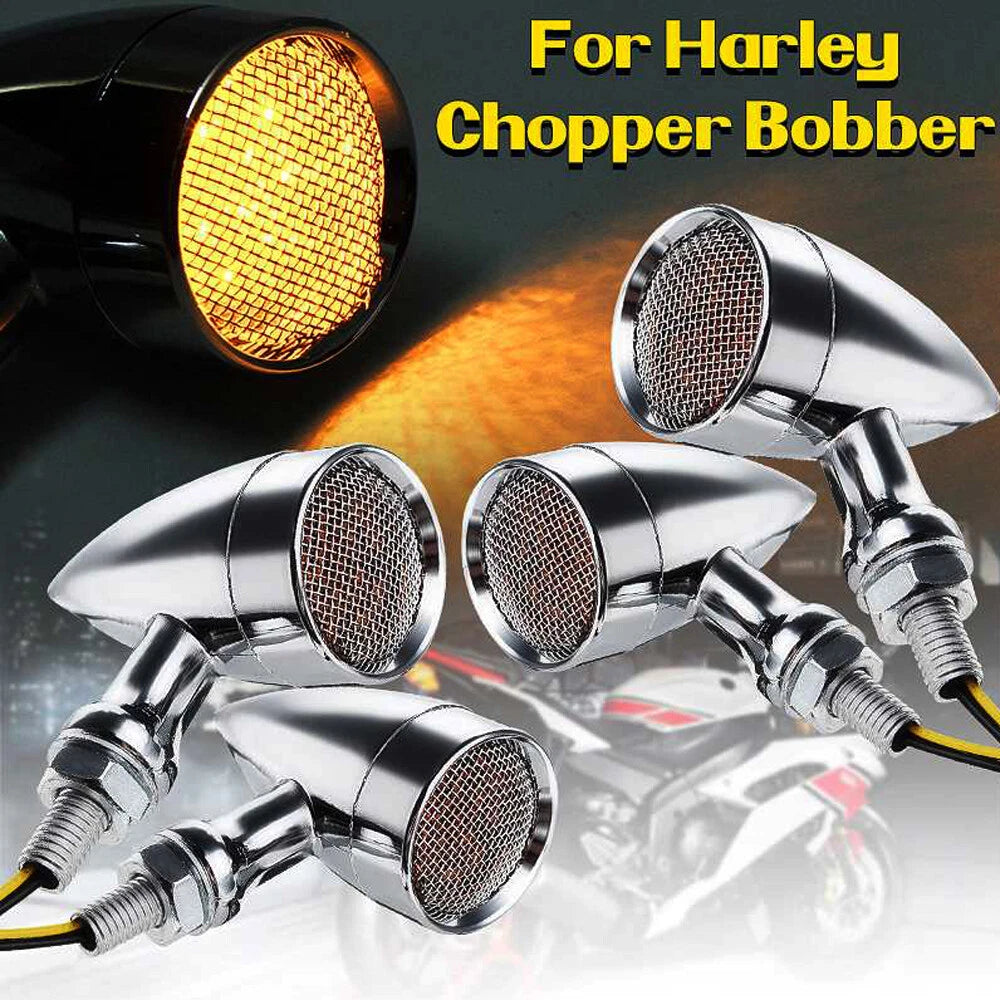 4X Chrome Bullet Motorcycle LED Turn Signal Brake Running Tail Light For Harley