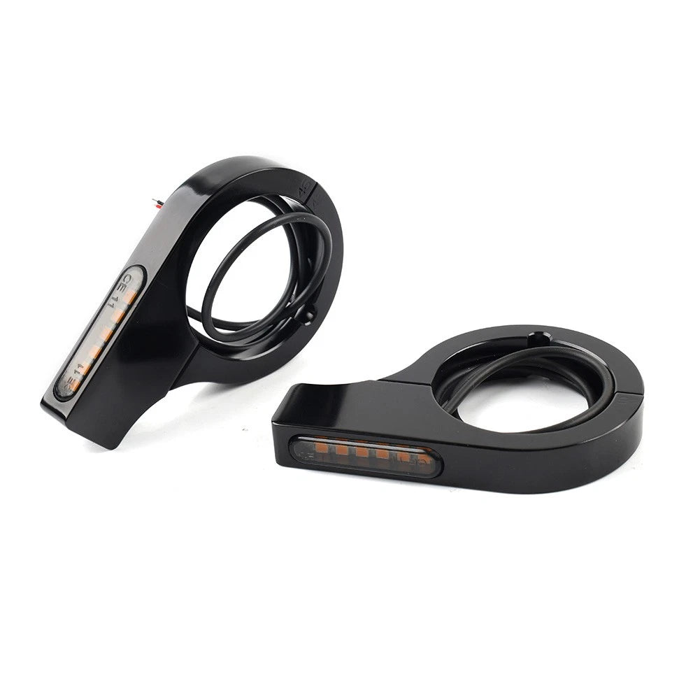 42-46MM LED Fork Turn Signal Light Indicator Amber For Harley touring Dyna Black